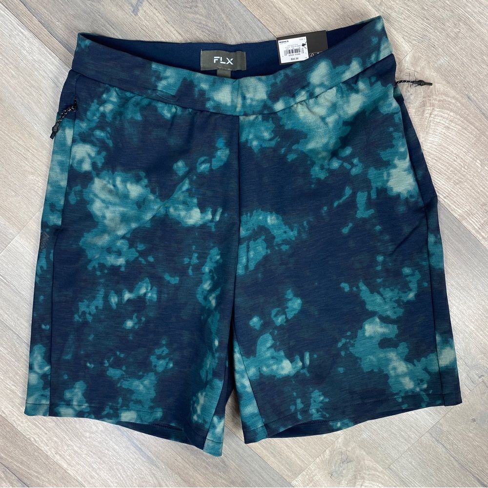 FLX Tie Dye Knit Leisure Shorts Navy Aqua Small